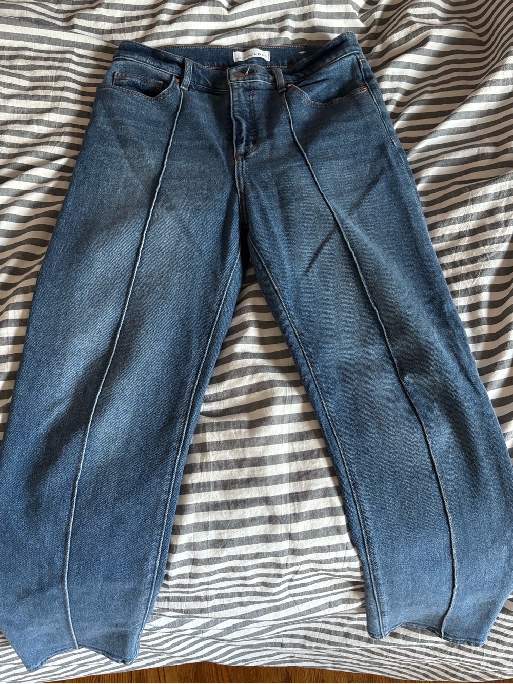 LOFT Dark Blue Straight-Leg Jeans with Front Seams